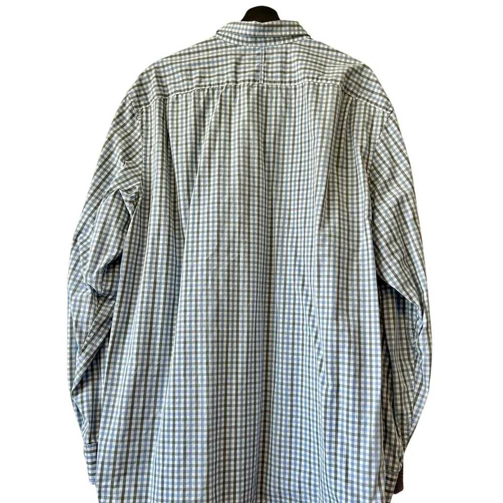 Banana Republic Mens XXL Gingham Check Button‎ Down Shirt Blue Green 100% Cotton